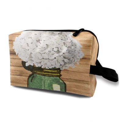 TropicalLife NIXUX Cosmetic Bag for Women White Flower Pattern Make up Bag Travel Waterproof Toiletry Bag Zipper Portable Small Pencil Brushes Bag with Handle Strap