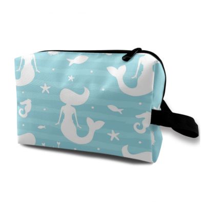 TropicalLife NIXUX Cosmetic Bag for Women Abstract Mermaid Pattern Make up Bag Travel Waterproof Toiletry Bag Zipper Portable Small Pencil Brushes Bag with Handle Strap