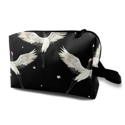 TropicalLife NIXUX Cosmetic Bag for Women Japanese Crane Make up Bag Travel Waterproof Toiletry Bag Zipper Portable Small Pencil Brushes Bag with Handle Strap