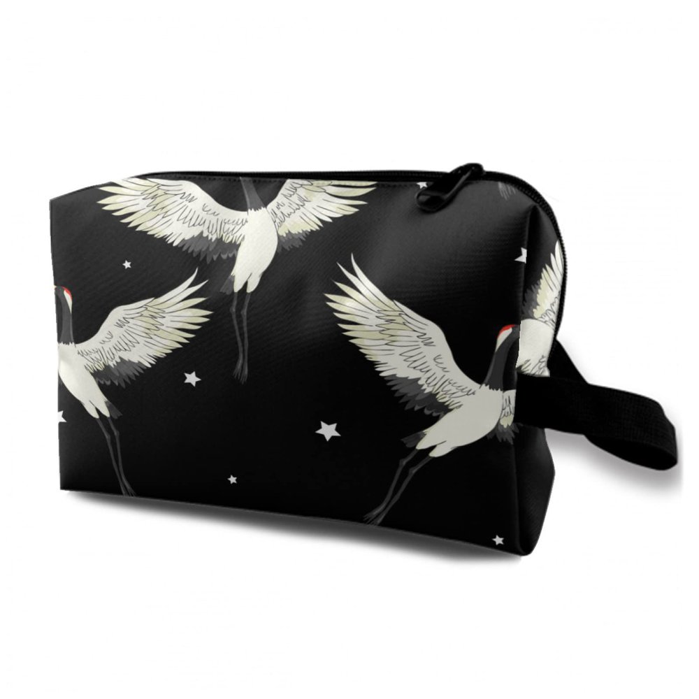 TropicalLife NIXUX Cosmetic Bag for Women Japanese Crane Make up Bag Travel Waterproof Toiletry Bag Zipper Portable Small Pencil Brushes Bag with Handle Strap