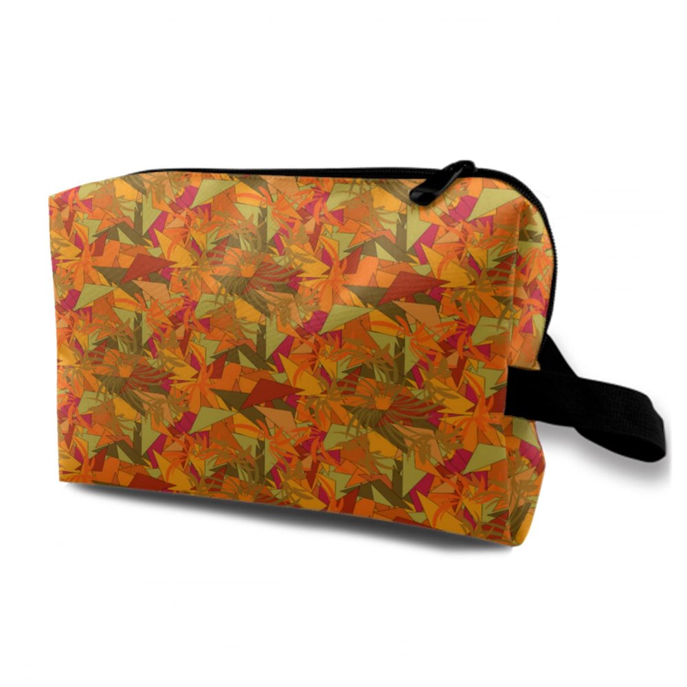 TropicalLife NIXUX Cosmetic Bag for Women Orange Flower Pattern Make up Bag Travel Waterproof Toiletry Bag Zipper Portable Small Pencil Brushes Bag with Handle Strap