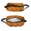 TropicalLife NIXUX Cosmetic Bag for Women Orange Flower Pattern Make up Bag Travel Waterproof Toiletry Bag Zipper Portable Small Pencil Brushes Bag with Handle Strap view 3