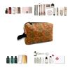 TropicalLife NIXUX Cosmetic Bag for Women Orange Flower Pattern Make up Bag Travel Waterproof Toiletry Bag Zipper Portable Small Pencil Brushes Bag with Handle Strap view 4