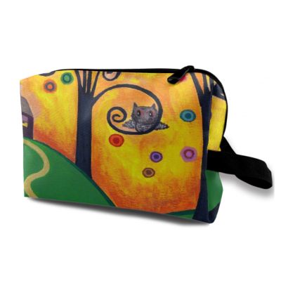 TropicalLife NIXUX Cosmetic Bag for Women Folk Art Oil Painting Make up Bag Travel Waterproof Toiletry Bag Zipper Portable Small Pencil Brushes Bag with Handle Strap