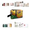 TropicalLife NIXUX Cosmetic Bag for Women Folk Art Oil Painting Make up Bag Travel Waterproof Toiletry Bag Zipper Portable Small Pencil Brushes Bag with Handle Strap view 4