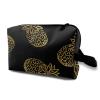 TropicalLife NIXUX Cosmetic Bag for Women Golden Pineapple Make up Bag Travel Waterproof Toiletry Bag Zipper Portable Small Pencil Brushes Bag with Handle Strap view 1