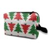 TropicalLife NIXUX Cosmetic Bag for Women Red and Green Christmas Trees Make up Bag Travel Waterproof Toiletry Bag Zipper Portable Small Pencil Brushes Bag with Handle Strap view 1