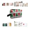 TropicalLife NIXUX Cosmetic Bag for Women Red and Green Christmas Trees Make up Bag Travel Waterproof Toiletry Bag Zipper Portable Small Pencil Brushes Bag with Handle Strap view 4