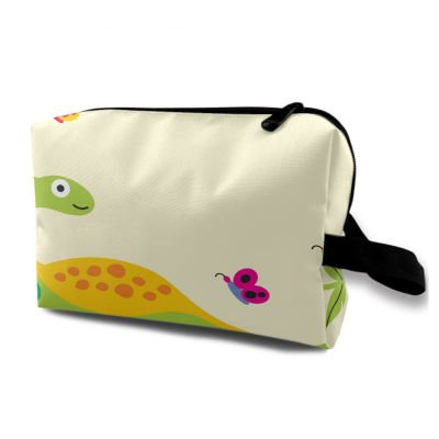 TropicalLife NIXUX Cosmetic Bag for Women Cartoon Dinosaur Pattern Make up Bag Travel Waterproof Toiletry Bag Zipper Portable Small Pencil Brushes Bag with Handle Strap