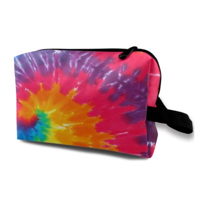 TropicalLife NIXUX Cosmetic Bag for Women Art Swirl Tie Dye Make up Bag Travel Waterproof Toiletry Bag Zipper Portable Small Pencil Brushes Bag with Handle Strap