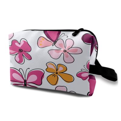 TropicalLife NIXUX Cosmetic Bag for Women Colorful Butterflies And Flowers Make up Bag Travel Waterproof Toiletry Bag Zipper Portable Small Pencil Brushes Bag with Handle Strap