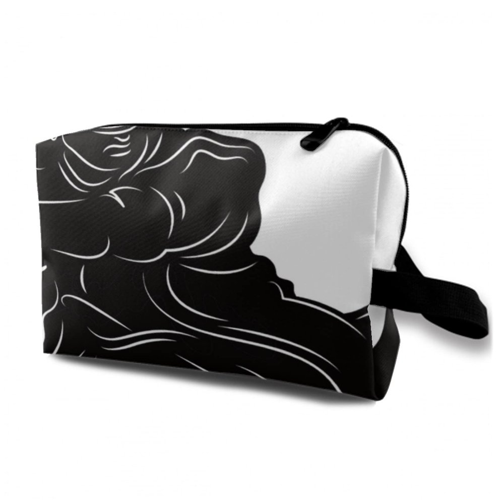 TropicalLife NIXUX Cosmetic Bag for Women Japanese Samurai Pattern Make up Bag Travel Waterproof Toiletry Bag Zipper Portable Small Pencil Brushes Bag with Handle Strap