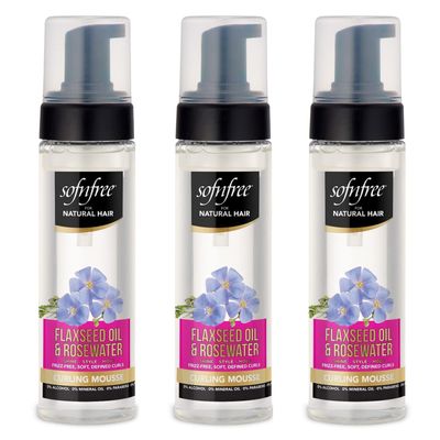 SOF N' FREE Curling Mousse with Flaxseed Oil & Rosewater for Natural Curly Hairs, Coils, Waves, Braids - Adds Body, Reduces Frizz, Defines Curls - 6.76 Fl Oz (Pack of 3)