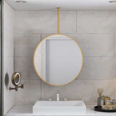 LHYZF HD Gold Round Mirror, Wall Vanity Make-up Shaving Mirrors for Home or Hotel Modern Cosmetic Decorative Mirror - with Metal Frame and Boom (Size : Diameter-70CM/27.6INCH)
