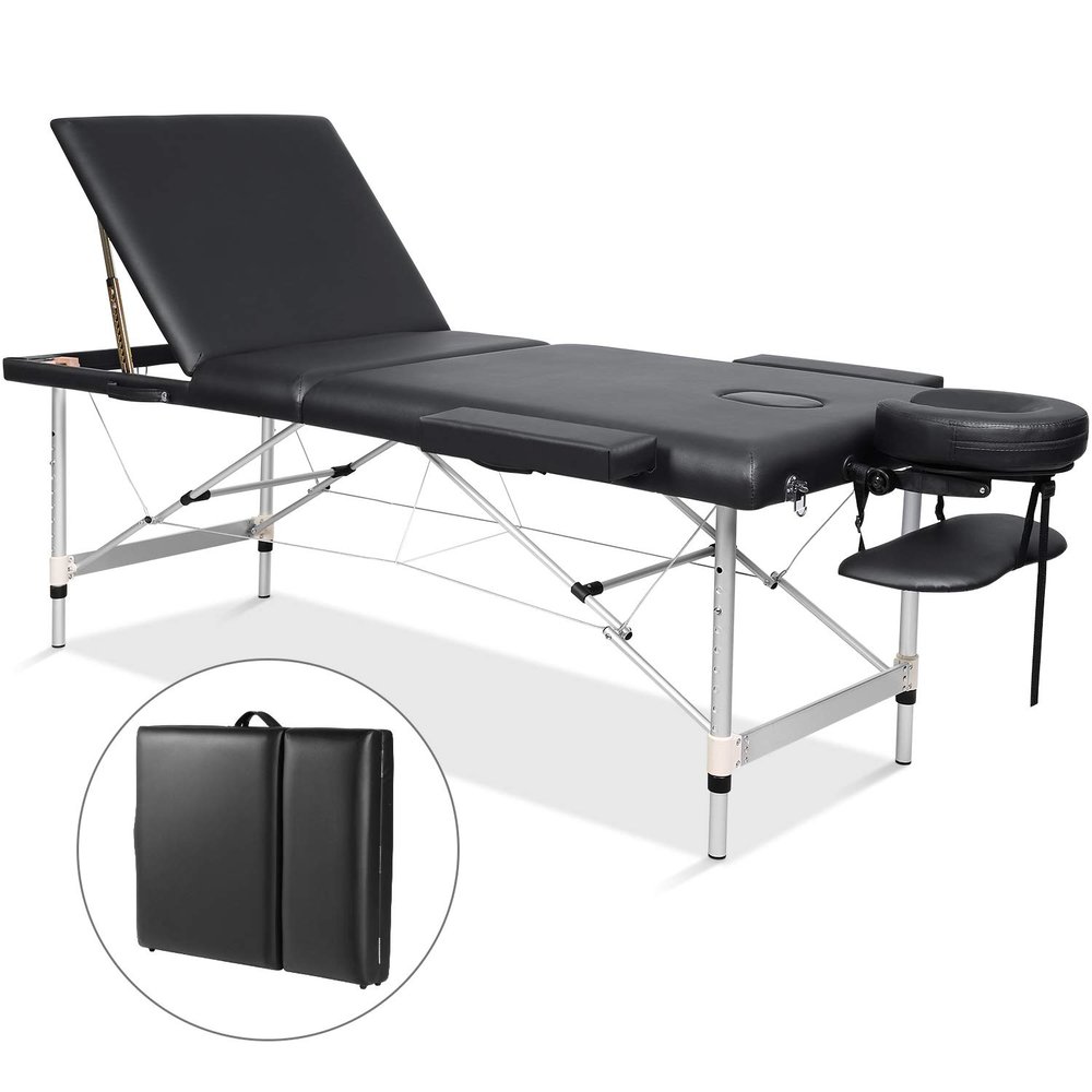 Massage Table Portable Massage Bed Aluminum 3 Section 9 Height Adjustment with Headrest, Armrests, and Hand Pallet, 496lbs Capacity