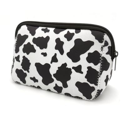 AJLTPA Cosmetic Bag Waterproof Neoprene Zipper Pouch Travel Portable Toiletry Makeup Bags Organizer Case for Women and Girls, Cow Print