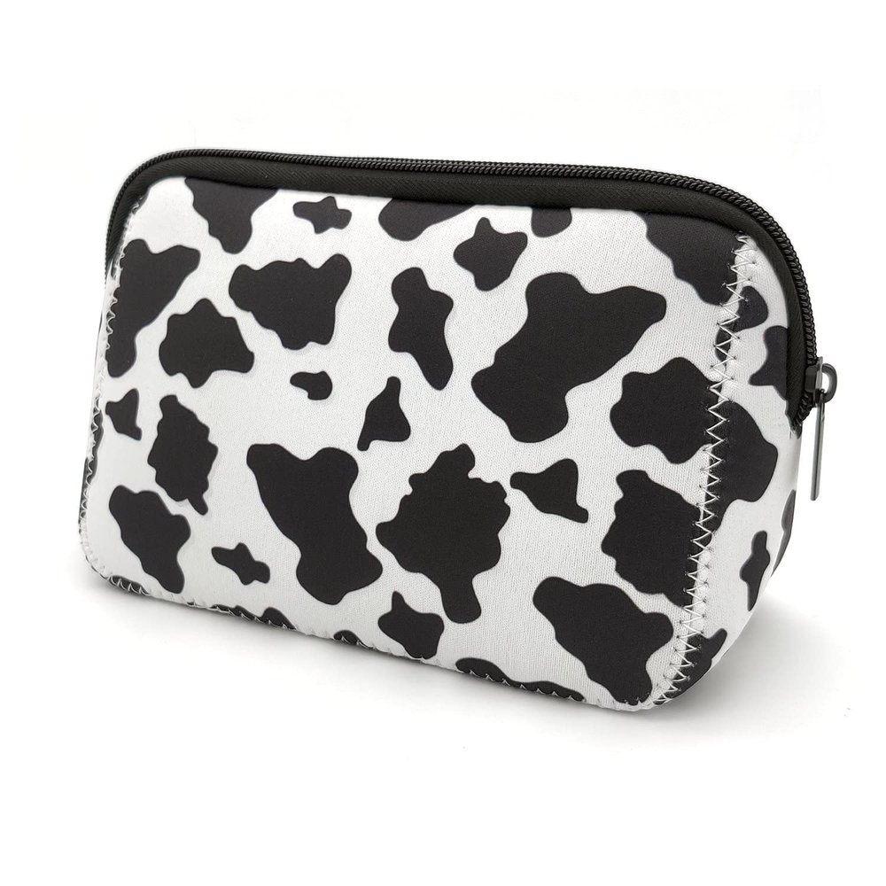 AJLTPA Cosmetic Bag Waterproof Neoprene Zipper Pouch Travel Portable Toiletry Makeup Bags Organizer Case for Women and Girls, Cow Print