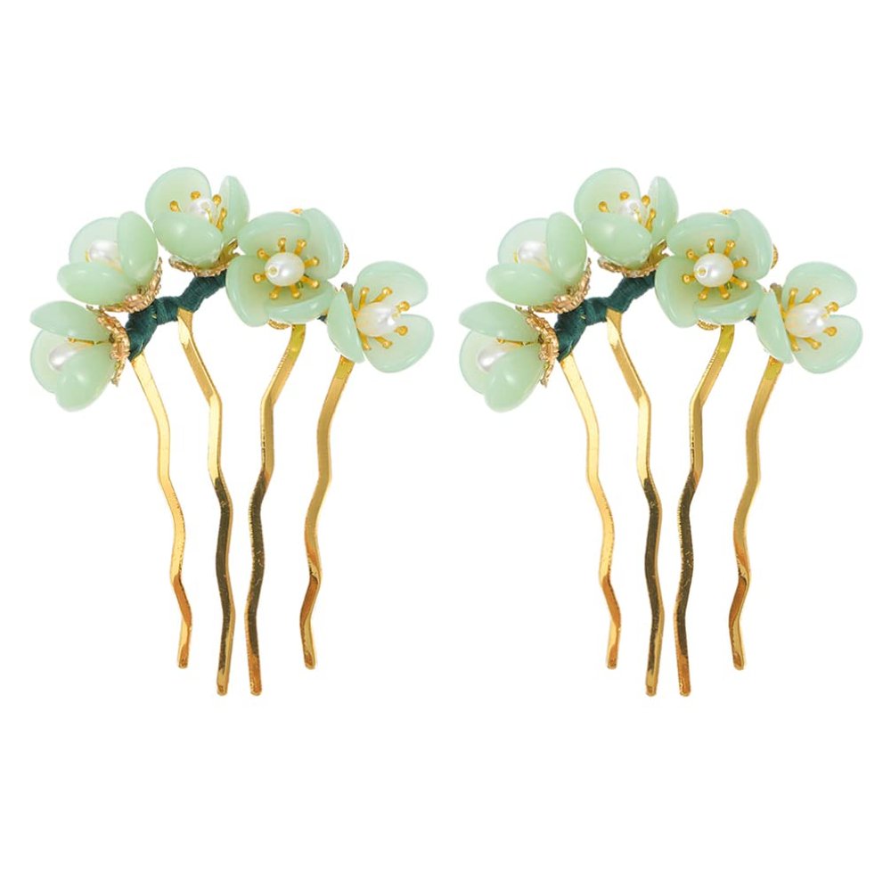 2PCS Jade Hair Pins Chinese Flower Hair Sticks Retro Chignon Hair for Women Girls