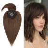 MY-LADY Top Hairpiece for Women with Bangs - Natural Mono Base Topper, 100% Real Human Hair Clip-in, Straight Middle Part, 16 Inch #4 Medium Brown view 1