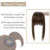 MY-LADY Top Hairpiece for Women with Bangs - Natural Mono Base Topper, 100% Real Human Hair Clip-in, Straight Middle Part, 16 Inch #4 Medium Brown view 3