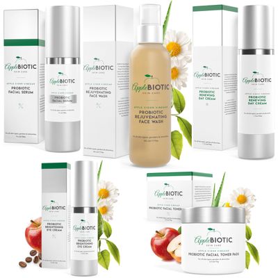 AppleBiotic Skincare Bundle - Face Wash, Toner Pads, Face Serum, Eye Cream, Day Cream