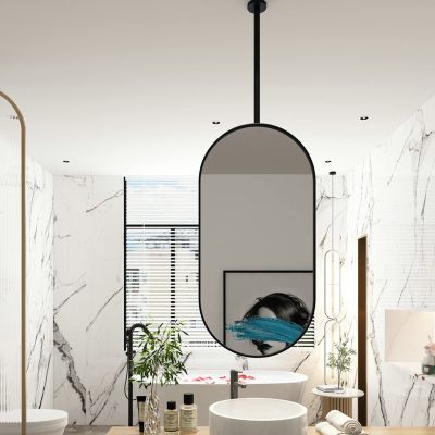 LHYZF HD Oval Mirror for Ceiling Hanging, for Bathroom Washroom Makeup Shaving Cloakroom Bedroom Customizable Metal Boom Hanging Mirror (Size : 40cmx70cm)