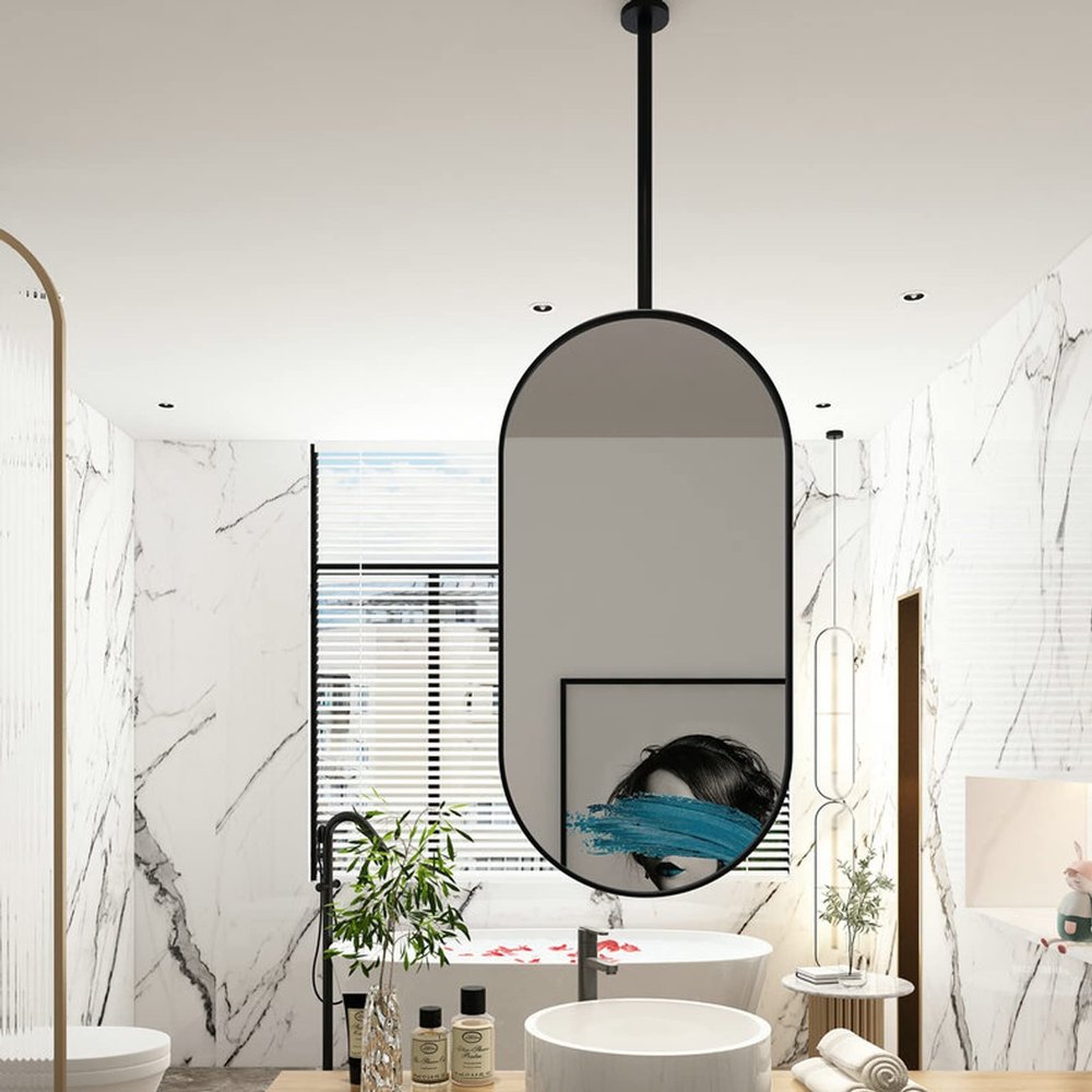 LHYZF HD Oval Mirror for Ceiling Hanging, for Bathroom Washroom Makeup Shaving Cloakroom Bedroom Customizable Metal Boom Hanging Mirror (Size : 40cmx70cm)