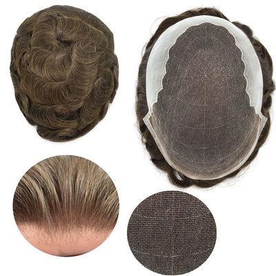 Mens Toupee Hairpieces French Lace Front Human Hair Replacement System Thin Skin PU Swiss Lace Toupee Gray Black Brown Ash Blonde Men Hair Piece Natural Hairline Wigs for Men SINGA HAIR (8''x10'' 100%Light Density, 1B50# Natural Black With 50% Gray)