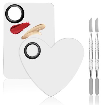 4 in 2 Set Makeup Mixing Palettes, 2 Pcs Stainless Steel Nail Art Palette with 2 Makeup Spatula for Foundation Makeup Tools Eyeshadow Nail Art