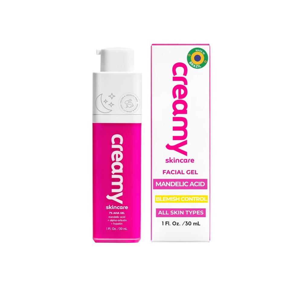 Creamy Skincare Mandelic Gel 7%  Exfoliating & Blemish Control Face Gel with Mandelic Acid, Alpha-Arbutin, Allantoin & Hypskin  Gentle Formula 1 fl oz/30mL