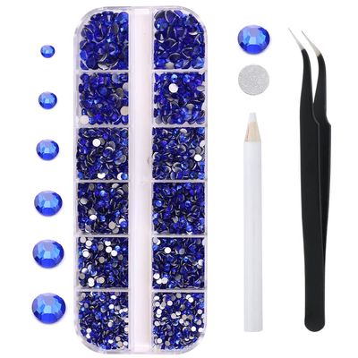 3792 Pcs Sapphire Crystal Flatback Rhinestones Set for Nail, Art, Crafts, Makeup, Tumblers Glitter Round with Tweezers and Picking Pen(SS6~SS20)