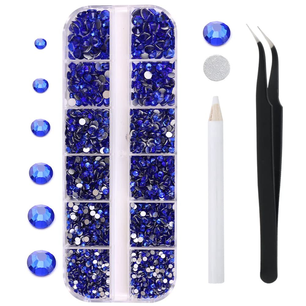 3792 Pcs Sapphire Crystal Flatback Rhinestones Set for Nail, Art, Crafts, Makeup, Tumblers Glitter Round with Tweezers and Picking Pen(SS6~SS20)