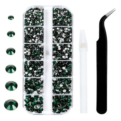 3792 Pcs Green Crystal Flatback Rhinestones Set for Nail, Art, Crafts, Makeup, Tumblers Glitter Round with Tweezers and Picking Pen(SS6~SS20)