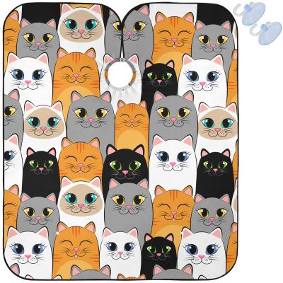 visesunny Barber Cape Gray White Cat Animal Polyester Hair Cutting Salon Cape Apron Anti-Static Haircut Water-Resistant Shaving Cloth Beard Shaving Bib Hairdressing Cape