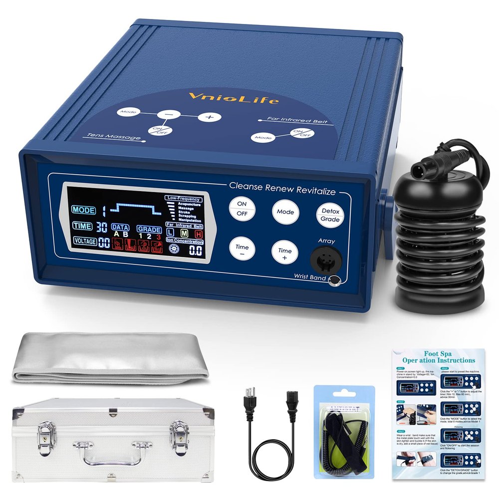 VnioLife Upgrade Ionic Foot Bath Detox Machine, LCD Display Ion Foot Spa Detox Machine, 8 Detox Modes for Home Use Beauty Salon with Arrays, Heating Waist Belt