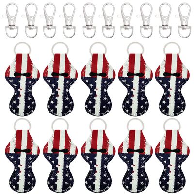 allydrew 10 Pack Chapstick Holder Keychain, Keyring for Lip Balm Lip Gloss Lipstick with 10 Pieces Metal Keyring Clasps, Patriotic Flag