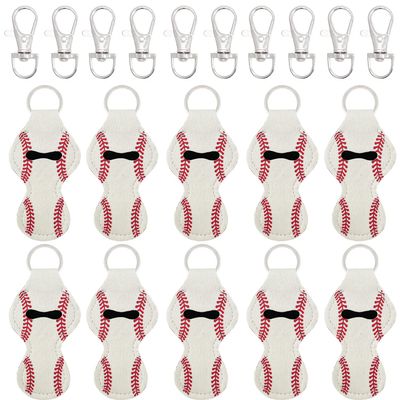 allydrew 10 Pack Chapstick Holder Keychain, Keyring for Lip Balm Lip Gloss Lipstick with 10 Pieces Metal Keyring Clasps, Baseball/Softball