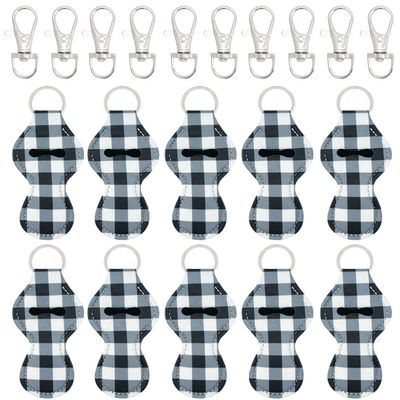 allydrew 10 Pack Chapstick Holder Keychain, Keyring for Lip Balm Lip Gloss Lipstick with 10 Pieces Metal Keyring Clasps, Blue & White Plaid