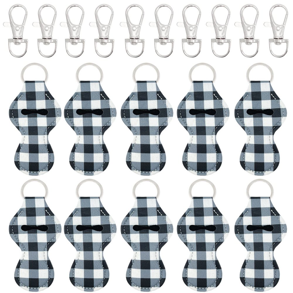 allydrew 10 Pack Chapstick Holder Keychain, Keyring for Lip Balm Lip Gloss Lipstick with 10 Pieces Metal Keyring Clasps, Blue & White Plaid