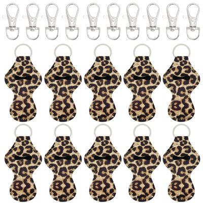 allydrew 10 Pack Chapstick Holder Keychain, Keyring for Lip Balm Lip Gloss Lipstick with 10 Pieces Metal Keyring Clasps, Leopard
