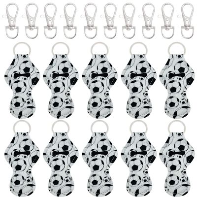 allydrew 10 Pack Chapstick Holder Keychain, Keyring for Lip Balm Lip Gloss Lipstick with 10 Pieces Metal Keyring Clasps, Soccer