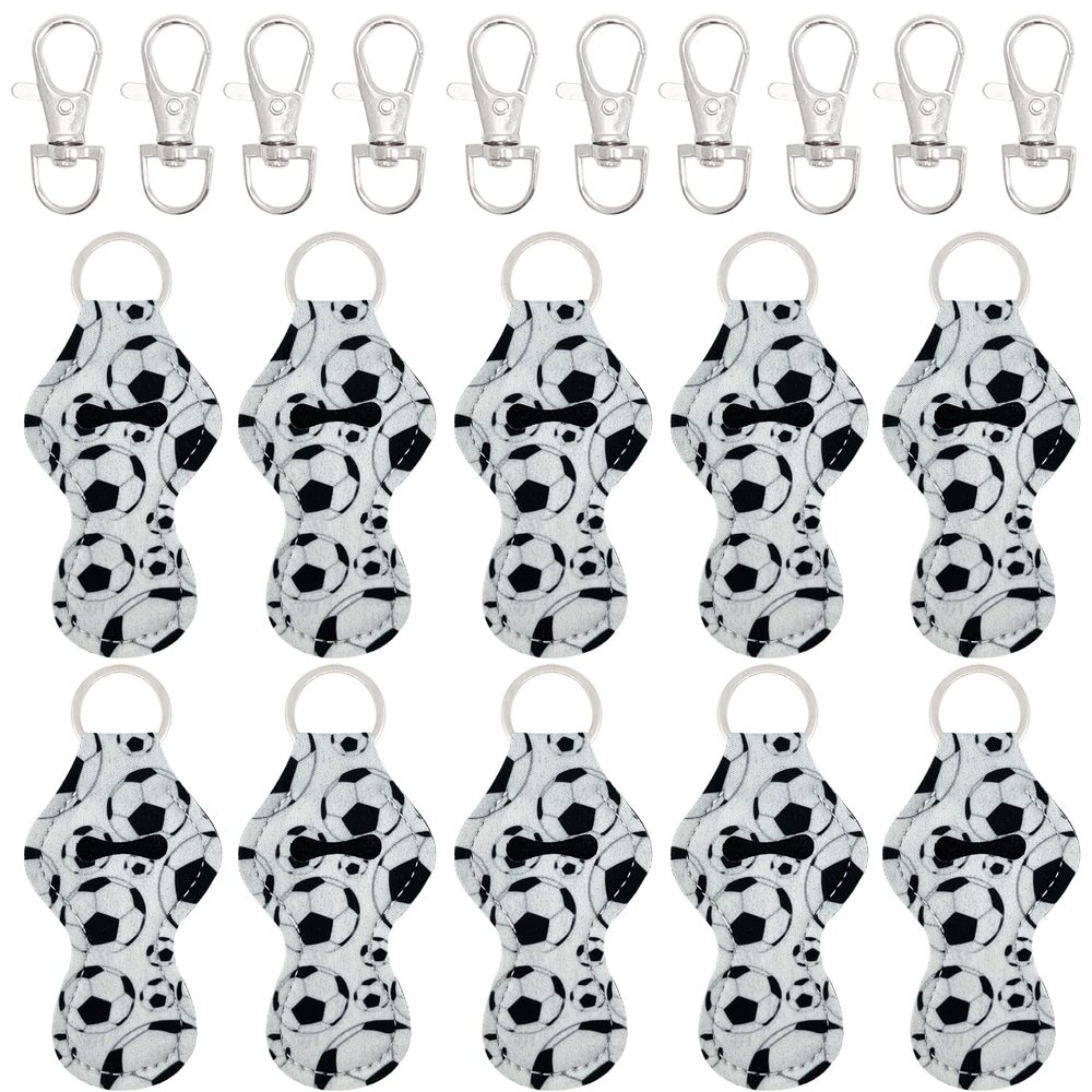 allydrew 10 Pack Chapstick Holder Keychain, Keyring for Lip Balm Lip Gloss Lipstick with 10 Pieces Metal Keyring Clasps, Soccer
