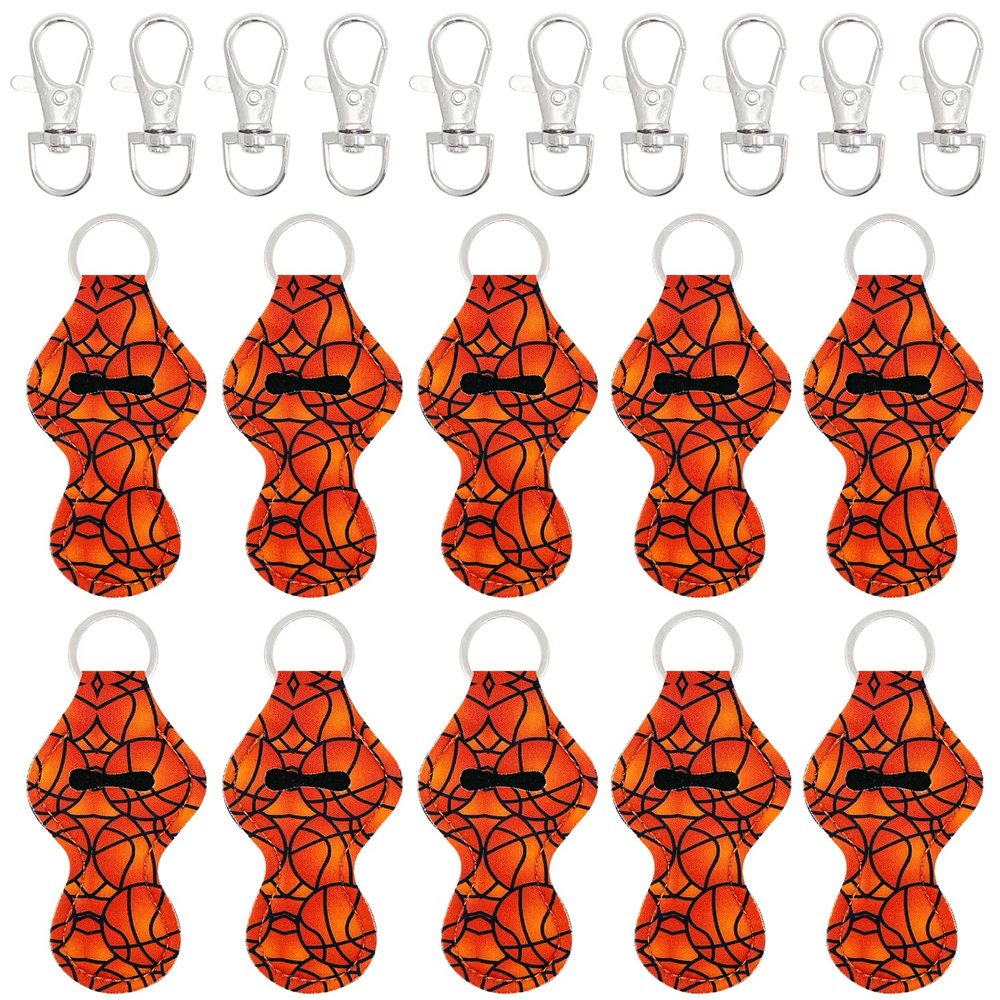 allydrew 10 Pack Chapstick Holder Keychain, Keyring for Lip Balm Lip Gloss Lipstick with 10 Pieces Metal Keyring Clasps, Basketball