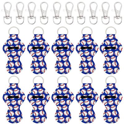 allydrew 10 Pack Chapstick Holder Keychain, Keyring for Lip Balm Lip Gloss Lipstick with 10 Pieces Metal Keyring Clasps, Play Ball
