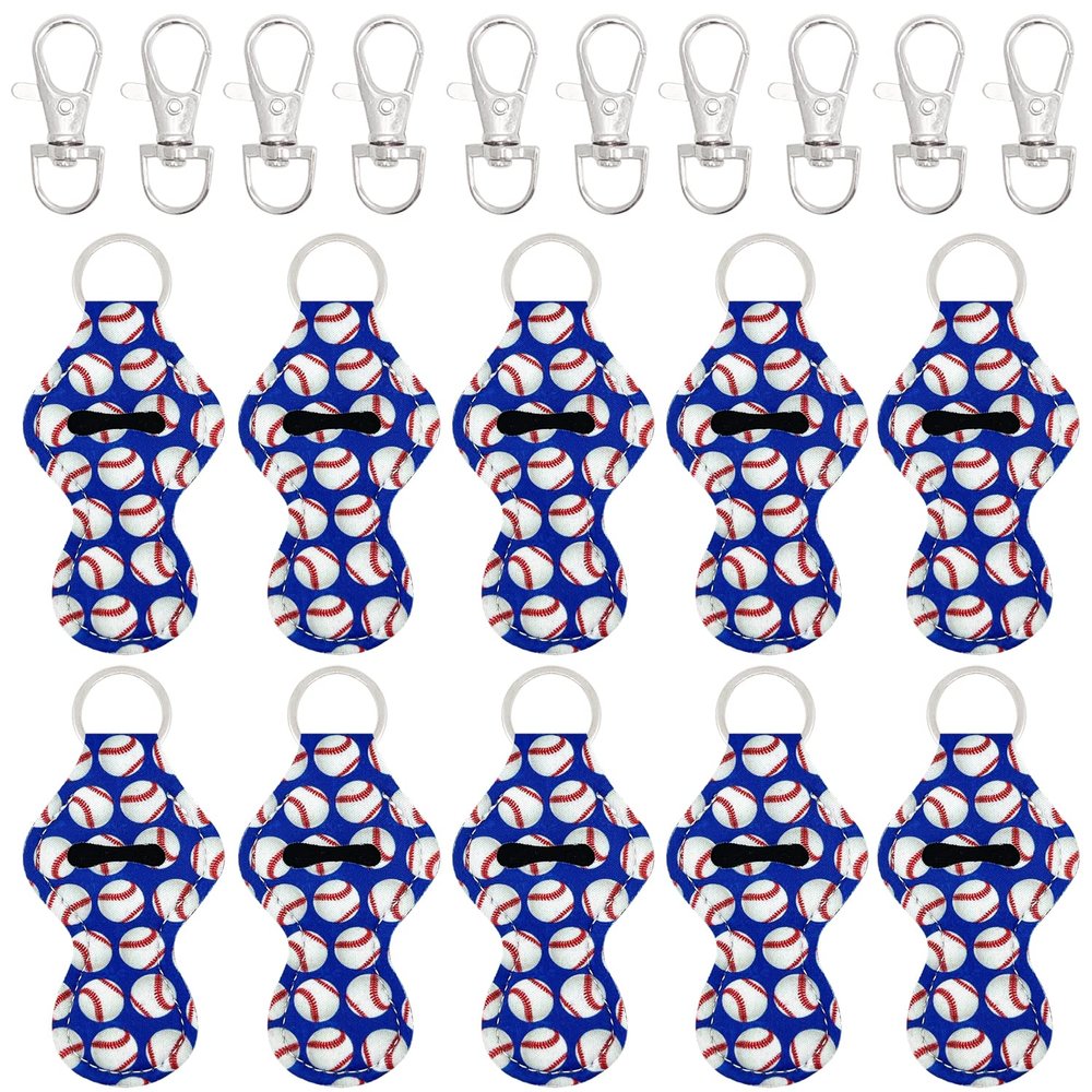 allydrew 10 Pack Chapstick Holder Keychain, Keyring for Lip Balm Lip Gloss Lipstick with 10 Pieces Metal Keyring Clasps, Play Ball