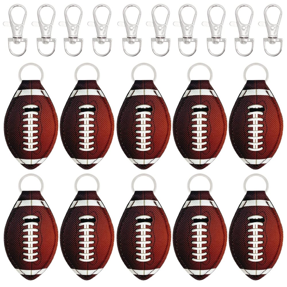 allydrew 10 Pack Chapstick Holder Keychain, Keyring for Lip Balm Lip Gloss Lipstick with 10 Pieces Metal Keyring Clasps, Football