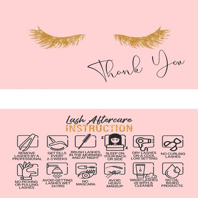 100 Pack Lash Extension Aftercare Cards With Thank You Note - Suitable for Lash After Care Bags - Size 3.5x2 in - Lash Supplies - Pink