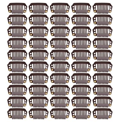 50 Pcs Hair Extension Clips 28mm 8-teeth Wig Clips for Hair Extensions & Hairpieces (Dark Brown)