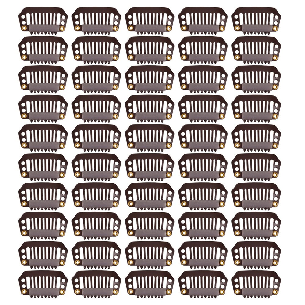 50 Pcs Hair Extension Clips 28mm 8-teeth Wig Clips for Hair Extensions & Hairpieces (Dark Brown)