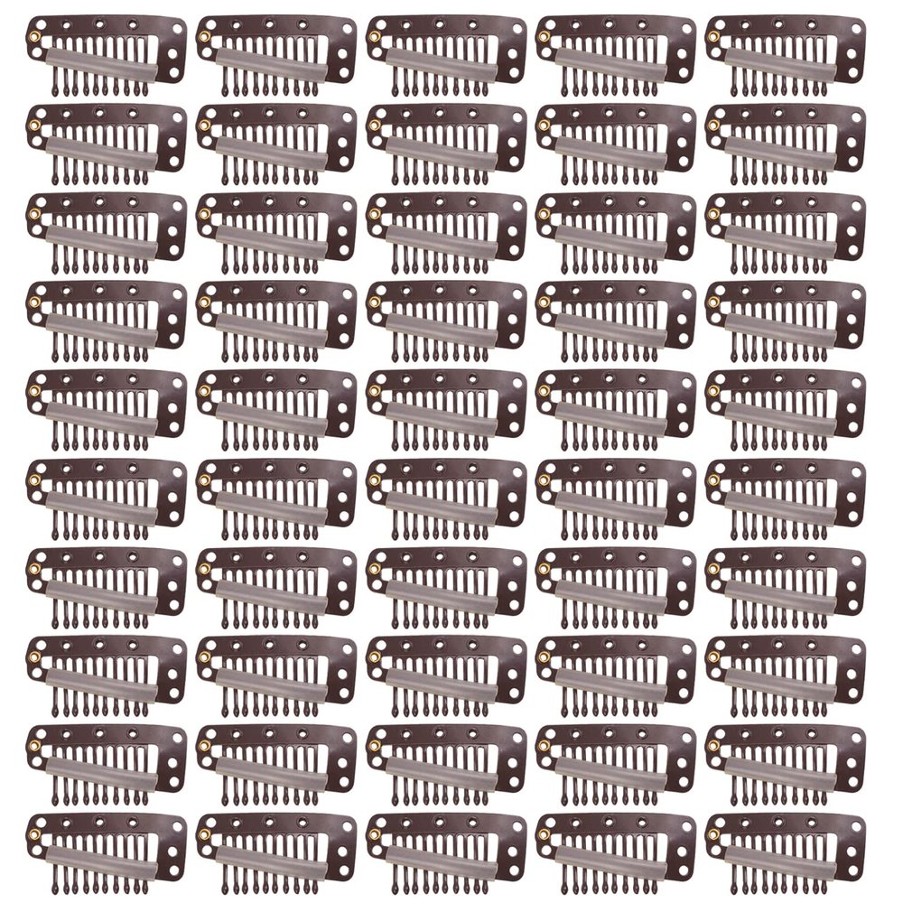 50 Pcs Hair Extension Clips 36mm 10-teeth Wig Clips for Hair Extensions & Hairpieces (Dark Brown)